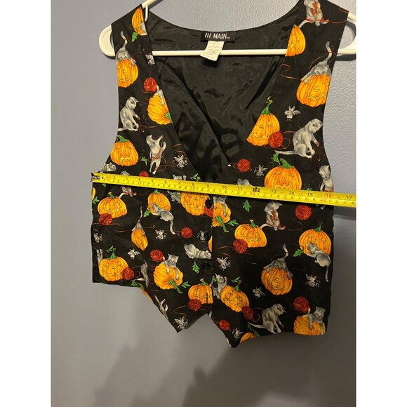 Vintage Women's 111 Main Halloween Pumpkins & Black Cats Button Up Vest SZ LARGE - Picture 6 of 10